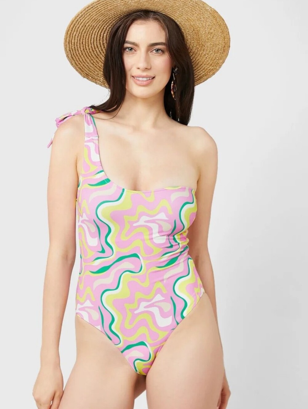 VERO MODA Psychedelic Swirl Bright Color One Shoulder Swimsuit Size Medium